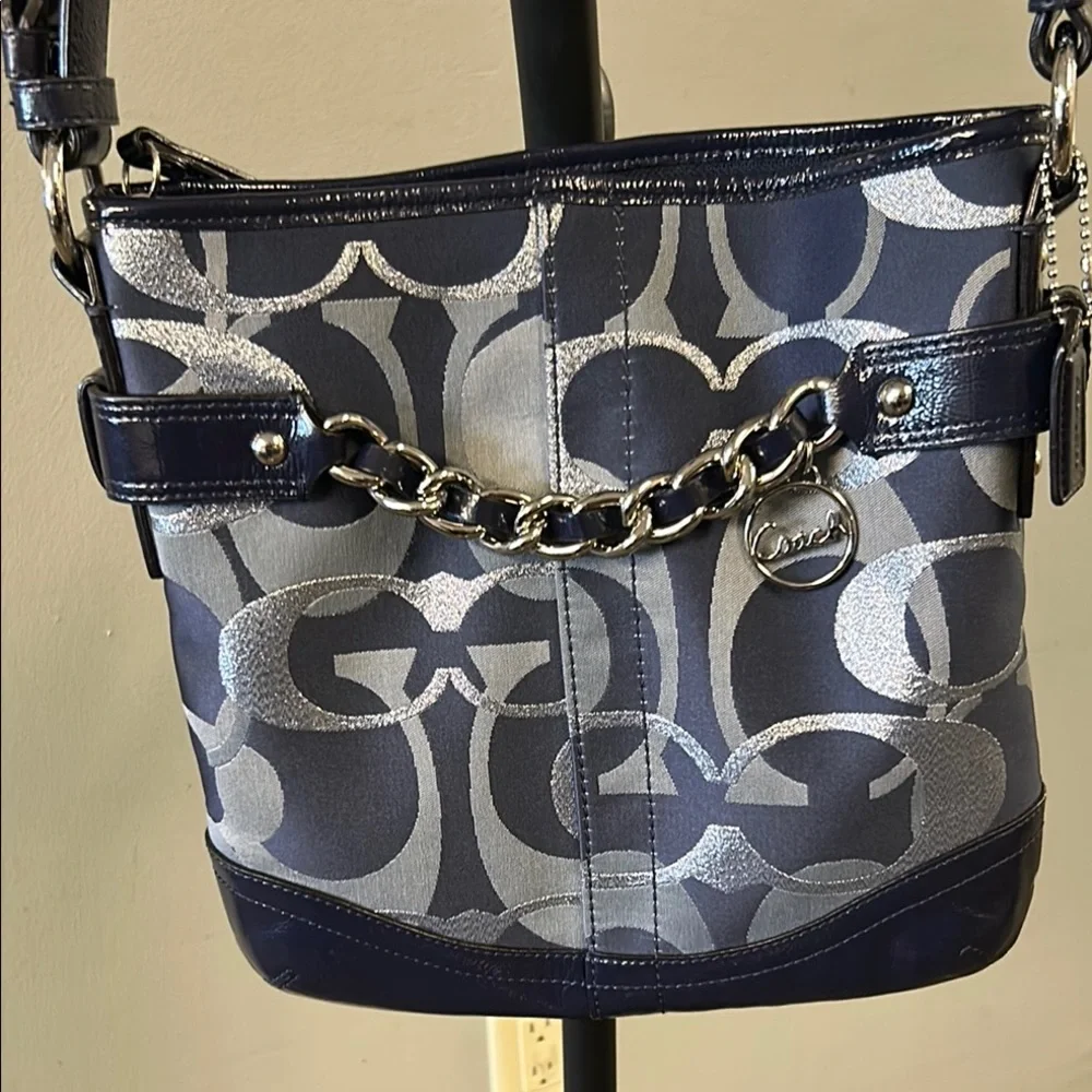 Signature Monogram Navy Crossbody Bag with Chain Accent